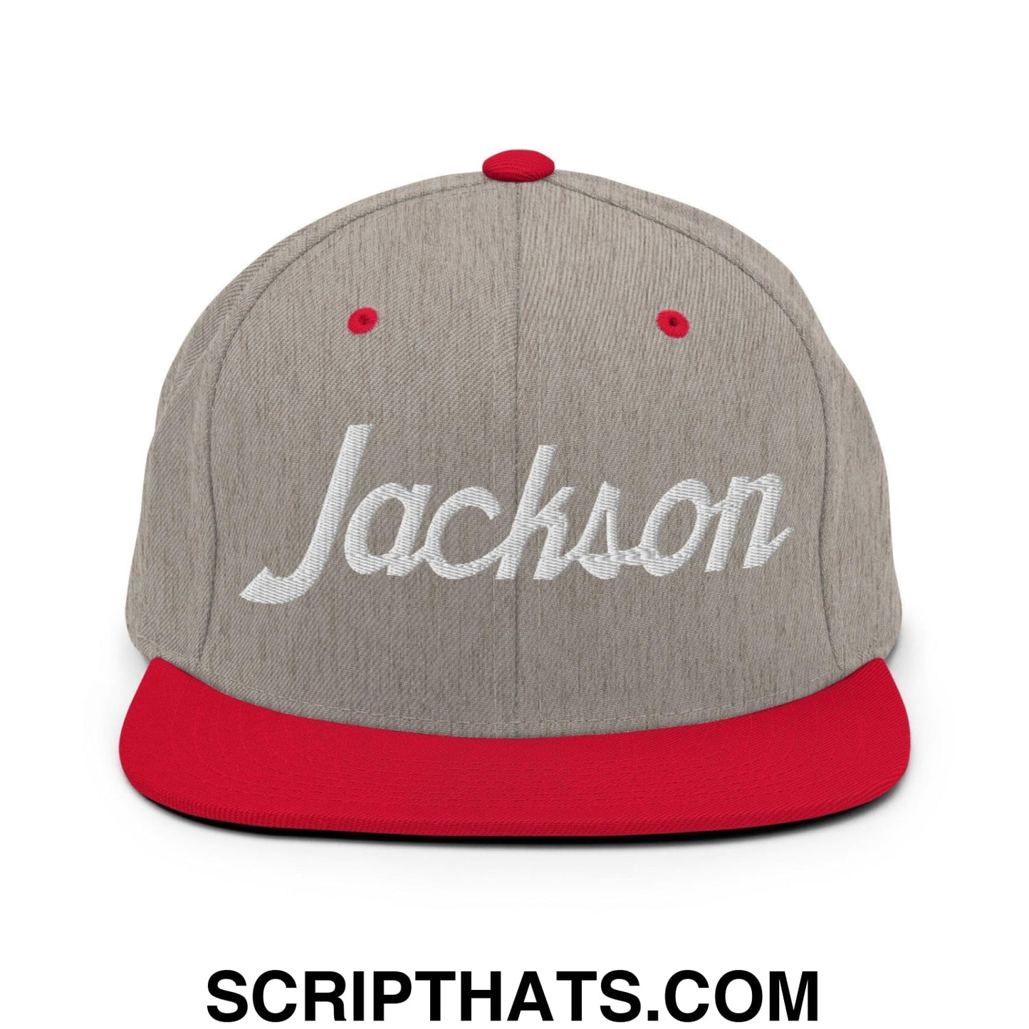 Jackson Script Snapback Hat Heather Grey Red
