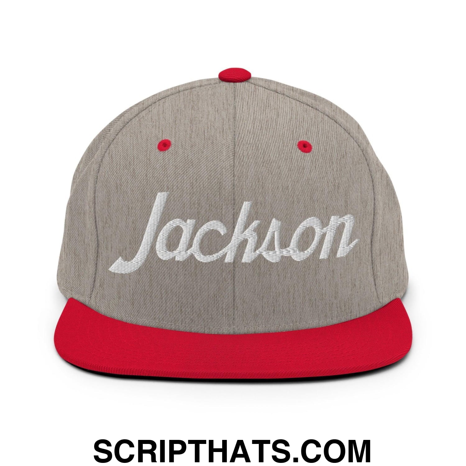 Jackson Script Snapback Hat Heather Grey Red
