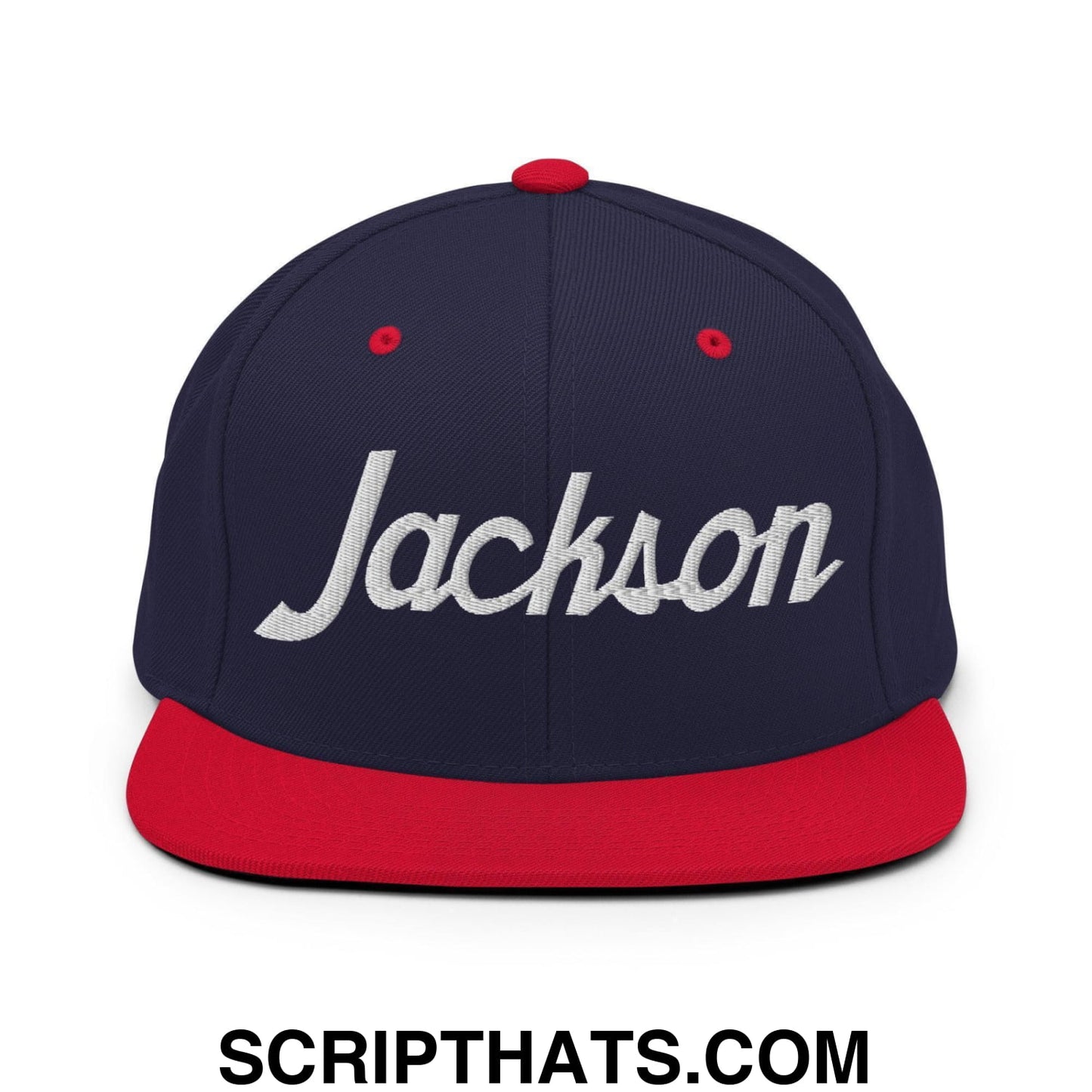 Jackson Script Snapback Hat Navy Red