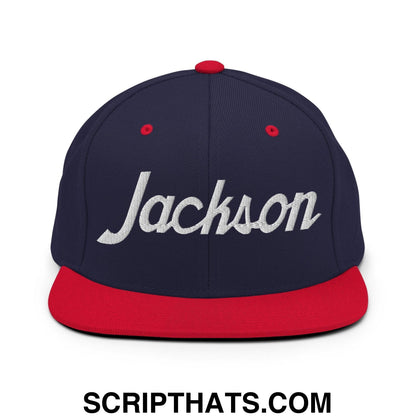 Jackson Script Snapback Hat Navy Red