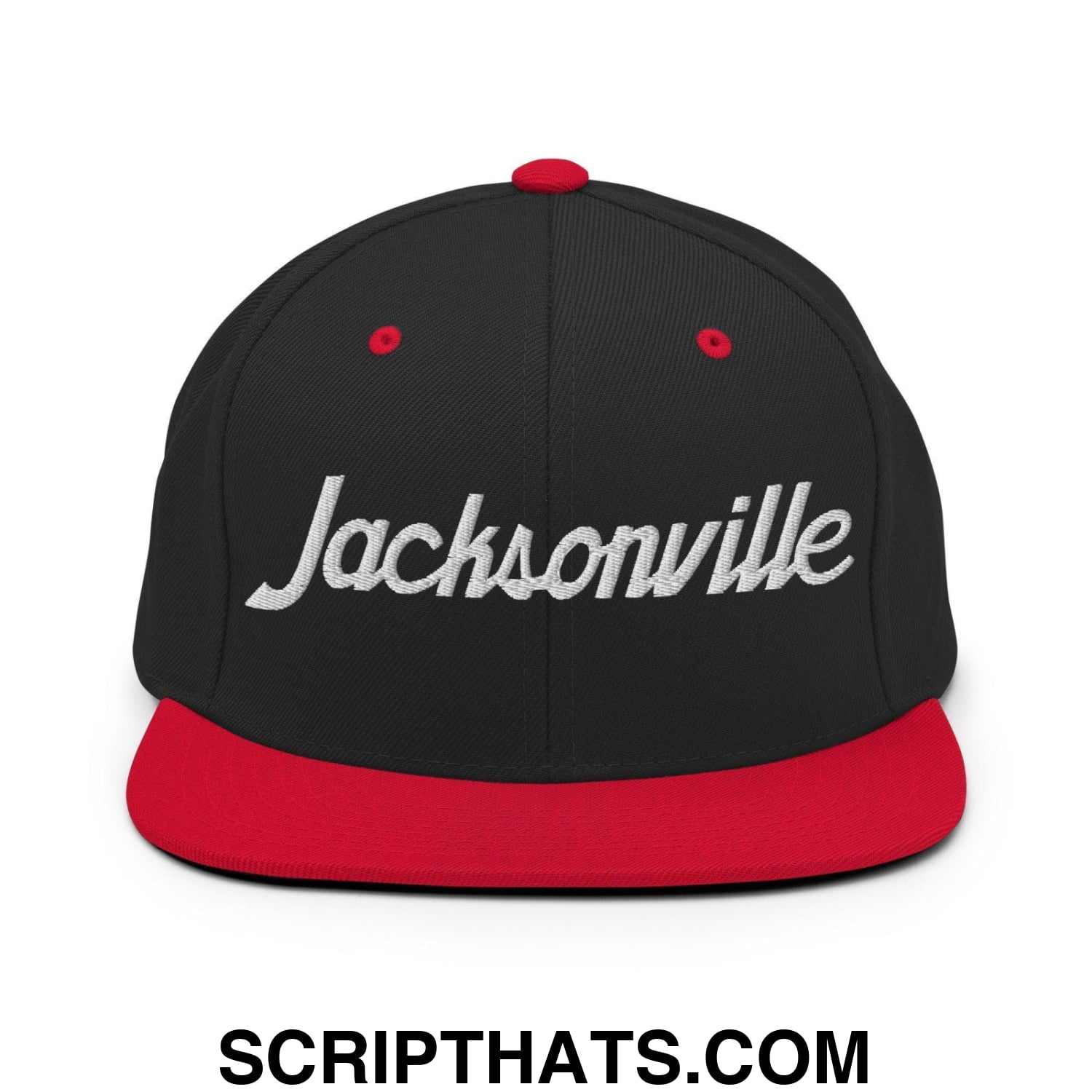 Jacksonville Script Snapback Hat Black Red