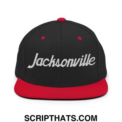 Jacksonville Script Snapback Hat Black Red