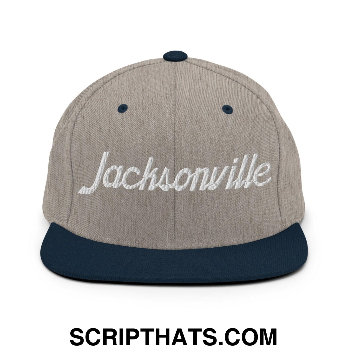 Jacksonville Script Snapback Hat Heather Grey Navy
