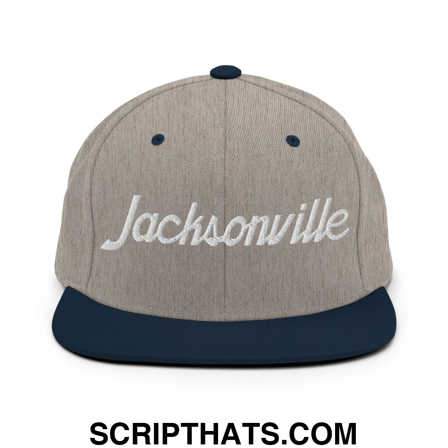 Jacksonville Script Snapback Hat Heather Grey Navy