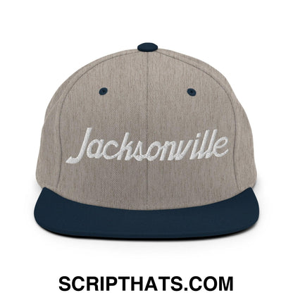 Jacksonville Script Snapback Hat Heather Grey Navy