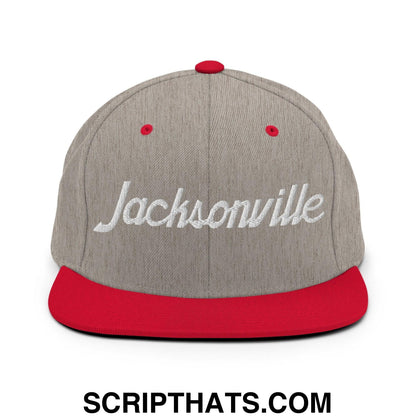 Jacksonville Script Snapback Hat Heather Grey Red