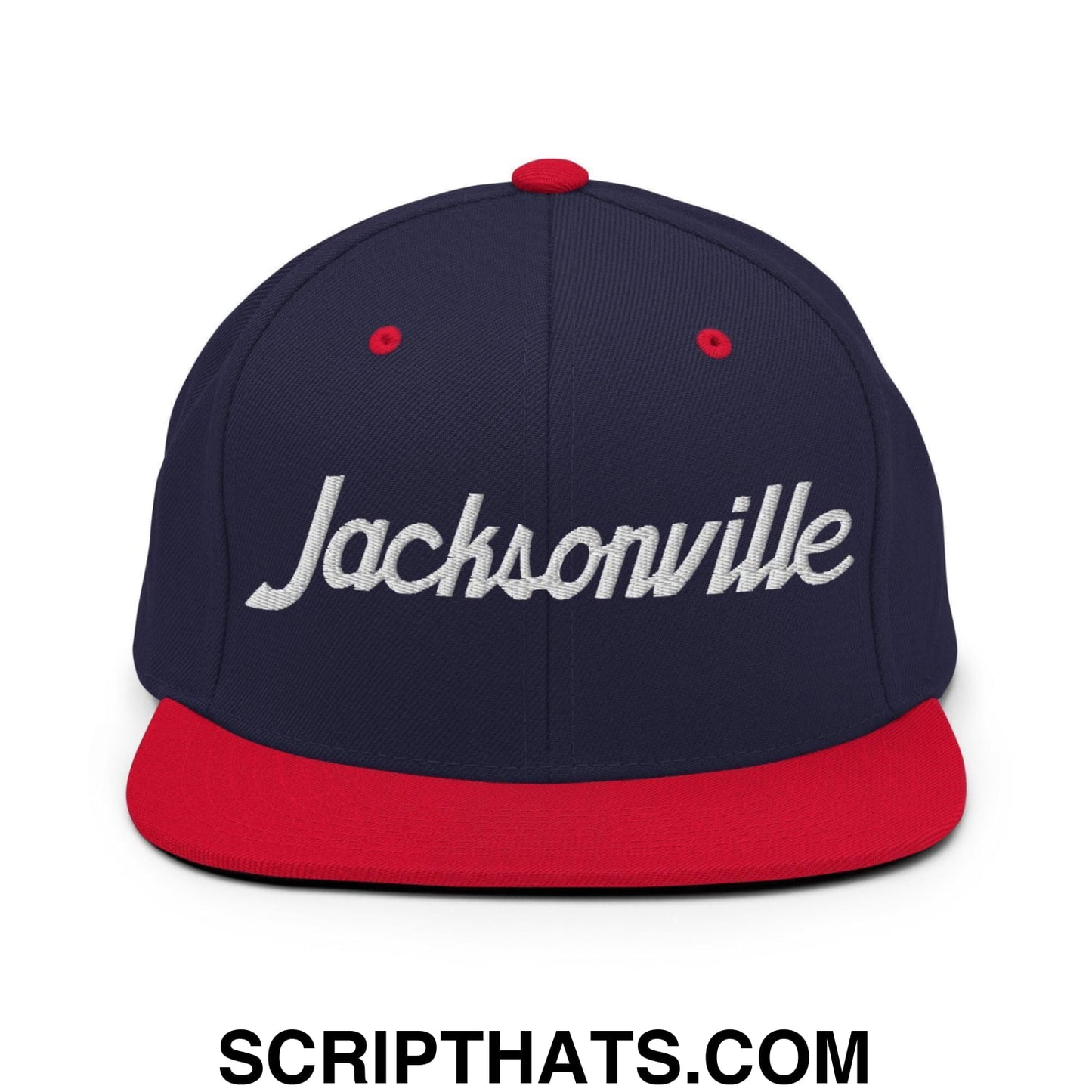 Jacksonville Script Snapback Hat Navy Red
