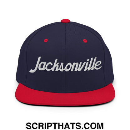 Jacksonville Script Snapback Hat Navy Red