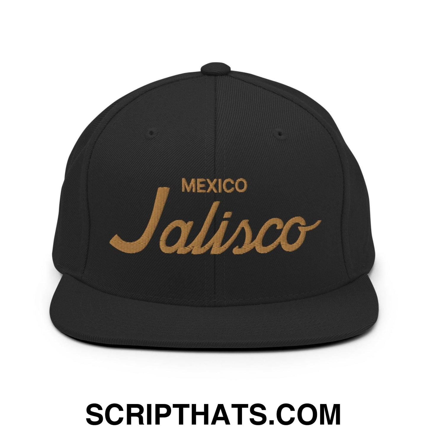 Jalisco Mexico Gold Vintage Sports Script Snapback Hat Black