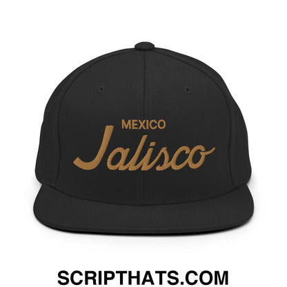 Jalisco Mexico Gold Vintage Sports Script Snapback Hat Black