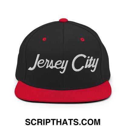 Jersey City Script Snapback Hat Black Red