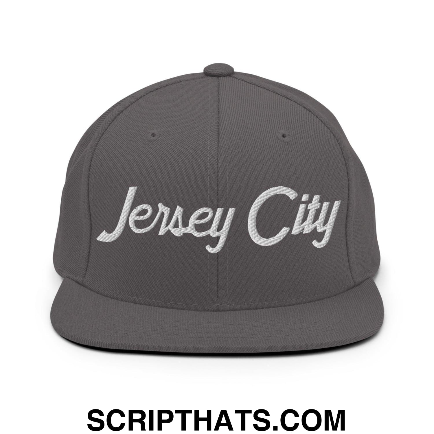 Jersey City Script Snapback Hat Dark Grey