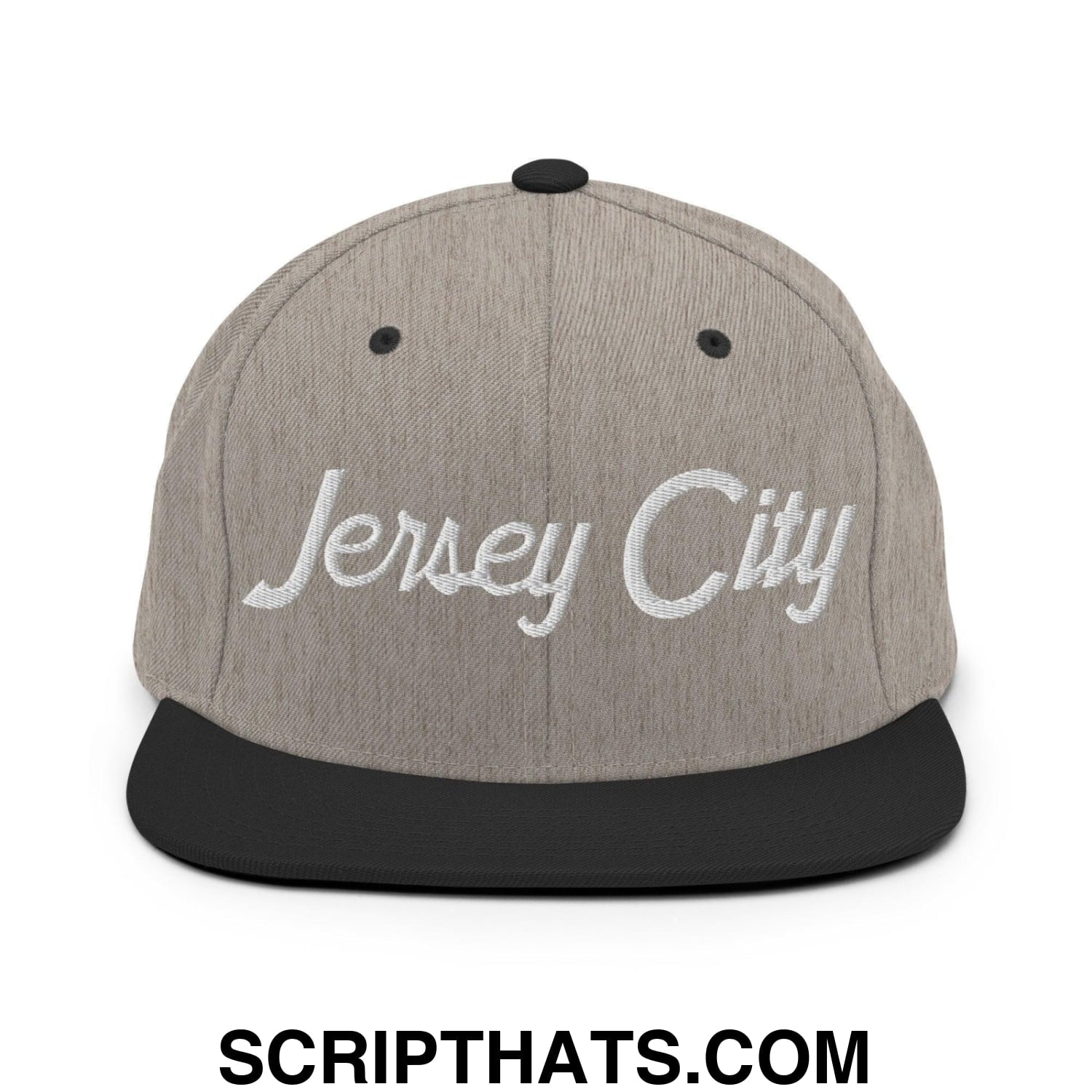 Jersey City Script Snapback Hat Heather Black