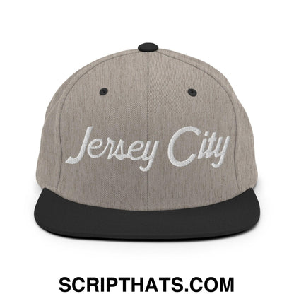 Jersey City Script Snapback Hat Heather Black