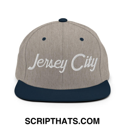Jersey City Script Snapback Hat Heather Grey Navy