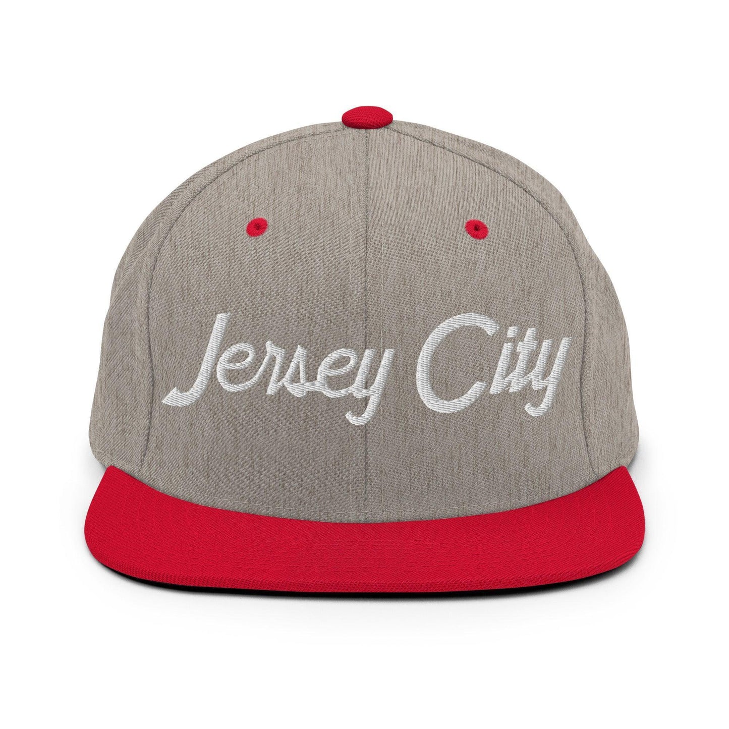 Jersey City Script Snapback Hat Heather Grey/ Red