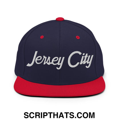 Jersey City Script Snapback Hat Navy Red