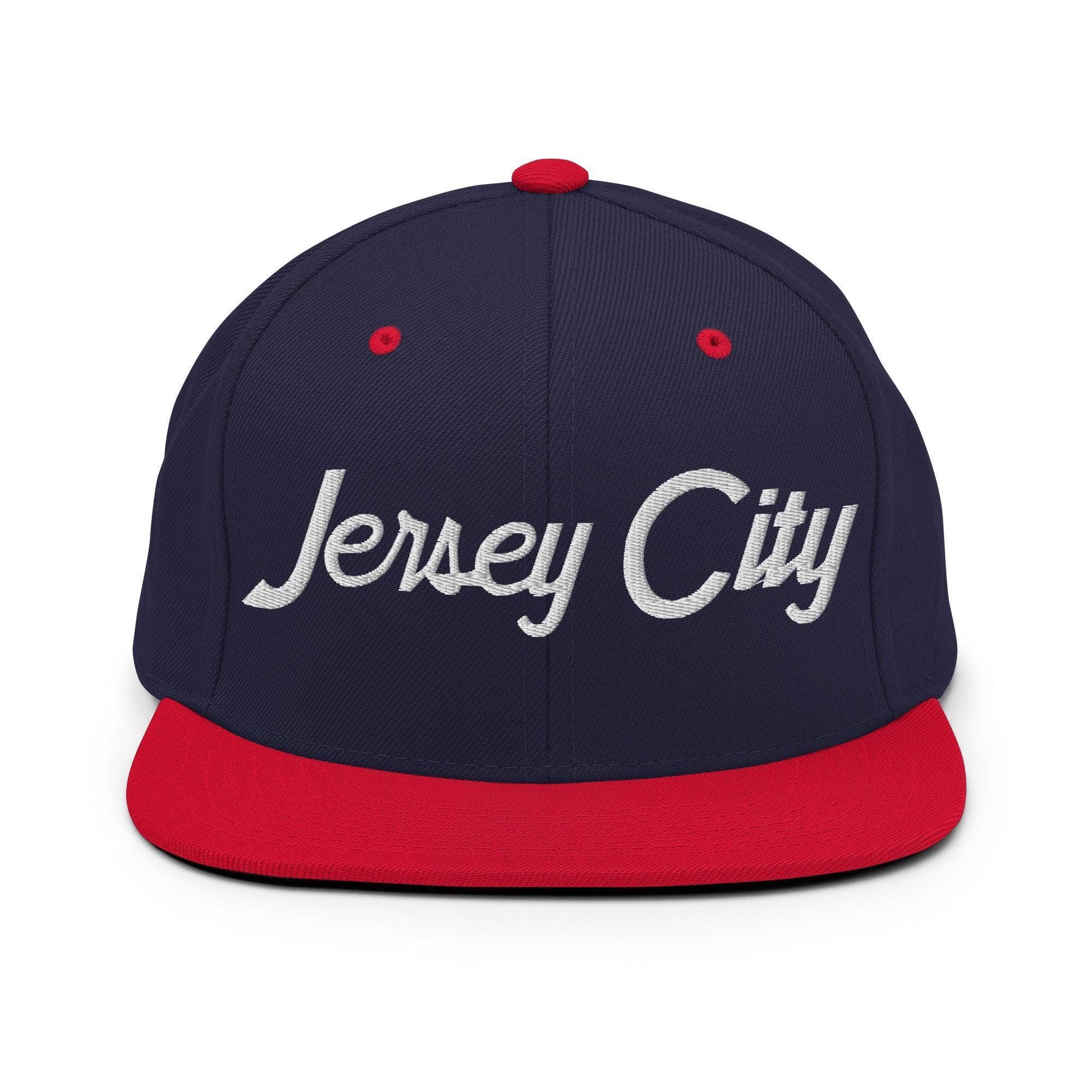 Jersey City Script Snapback Hat Navy/ Red