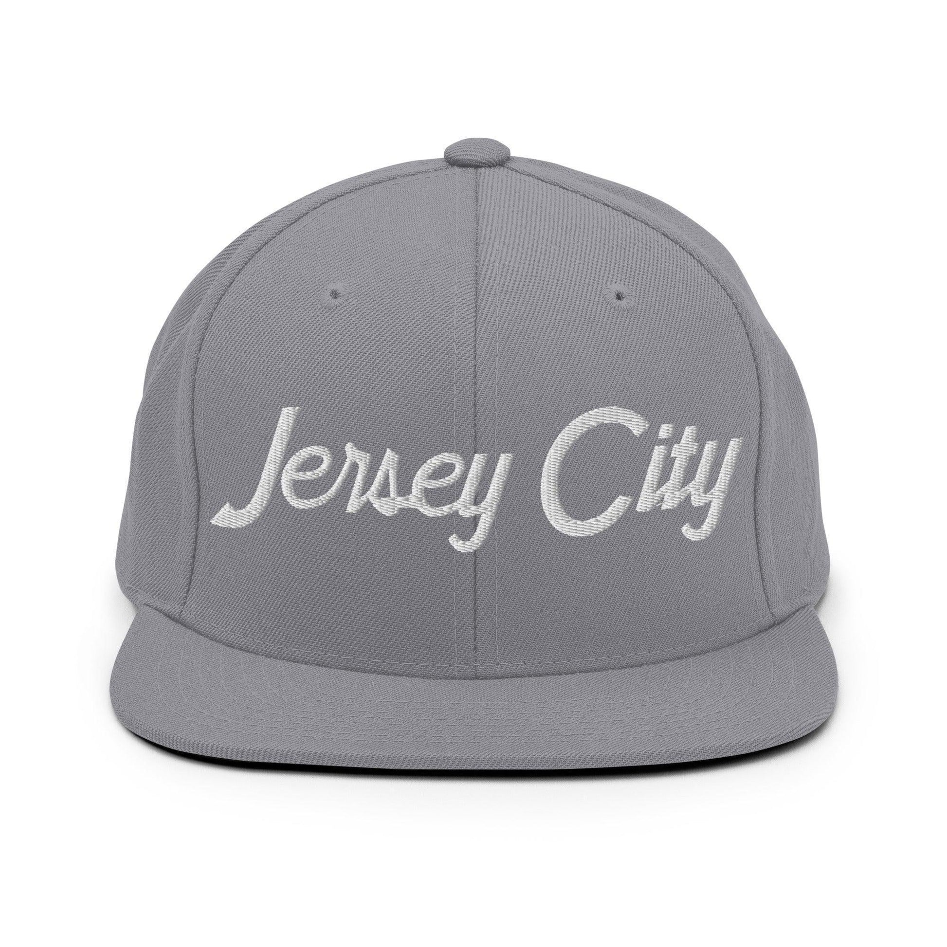 Jersey City Script Snapback Hat Silver