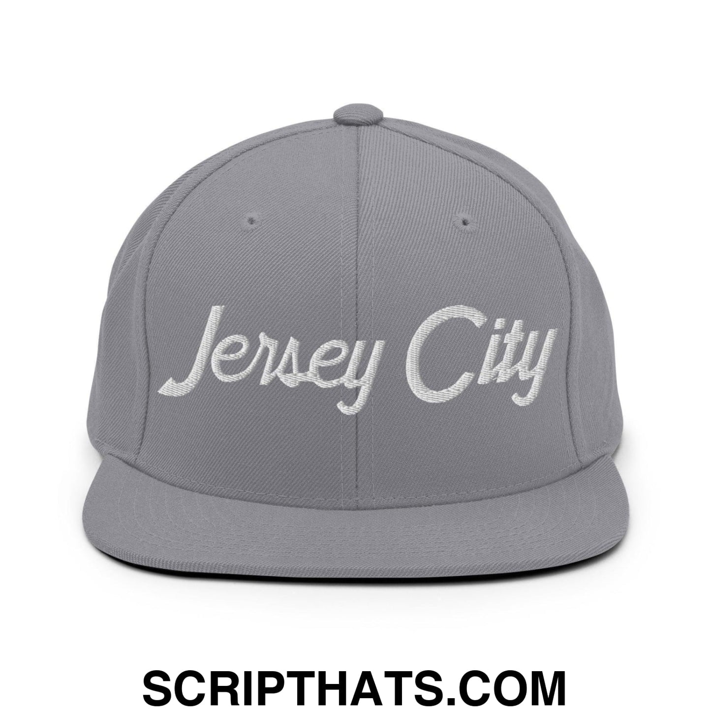Jersey City Script Snapback Hat Silver