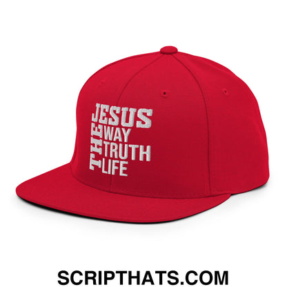 Jesus The Way The Truth The Life Embroidered Flat Bill Brim Snapback Hat Red