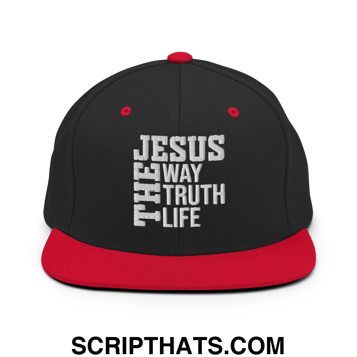 Jesus The Way The Truth The Life Embroidered Flat Bill Brim Snapback Hat Black Red