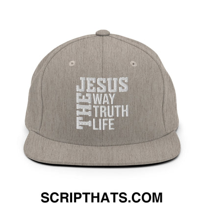 Jesus The Way The Truth The Life Embroidered Flat Bill Brim Snapback Hat Heather Grey