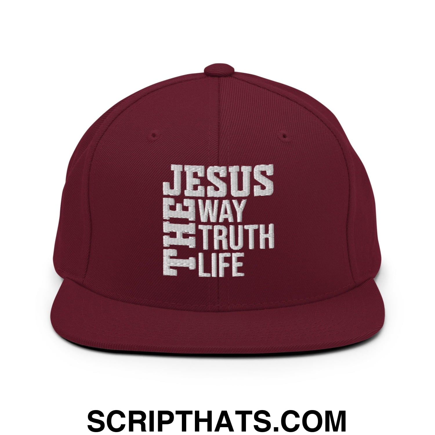 Jesus The Way The Truth The Life Embroidered Flat Bill Brim Snapback Hat Maroon