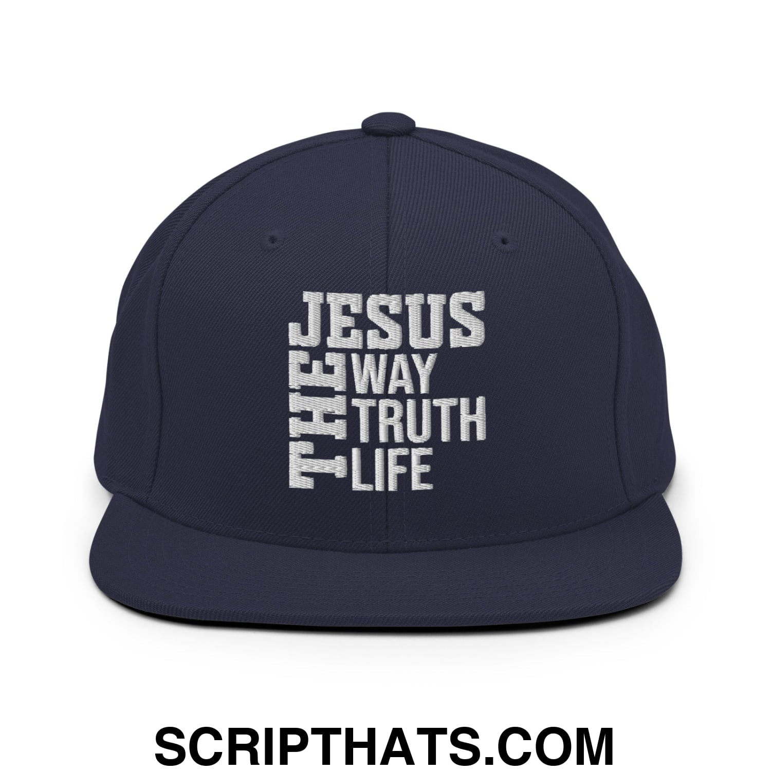 Jesus The Way The Truth The Life Embroidered Flat Bill Brim Snapback Hat Navy