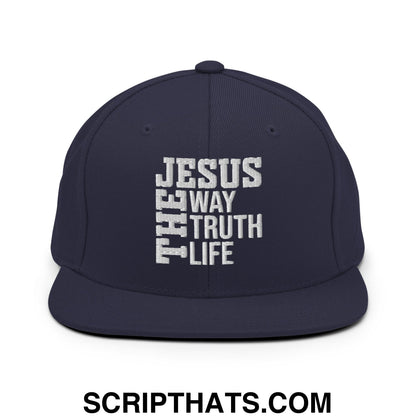 Jesus The Way The Truth The Life Embroidered Flat Bill Brim Snapback Hat Navy