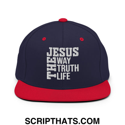 Jesus The Way The Truth The Life Embroidered Flat Bill Brim Snapback Hat Navy Red