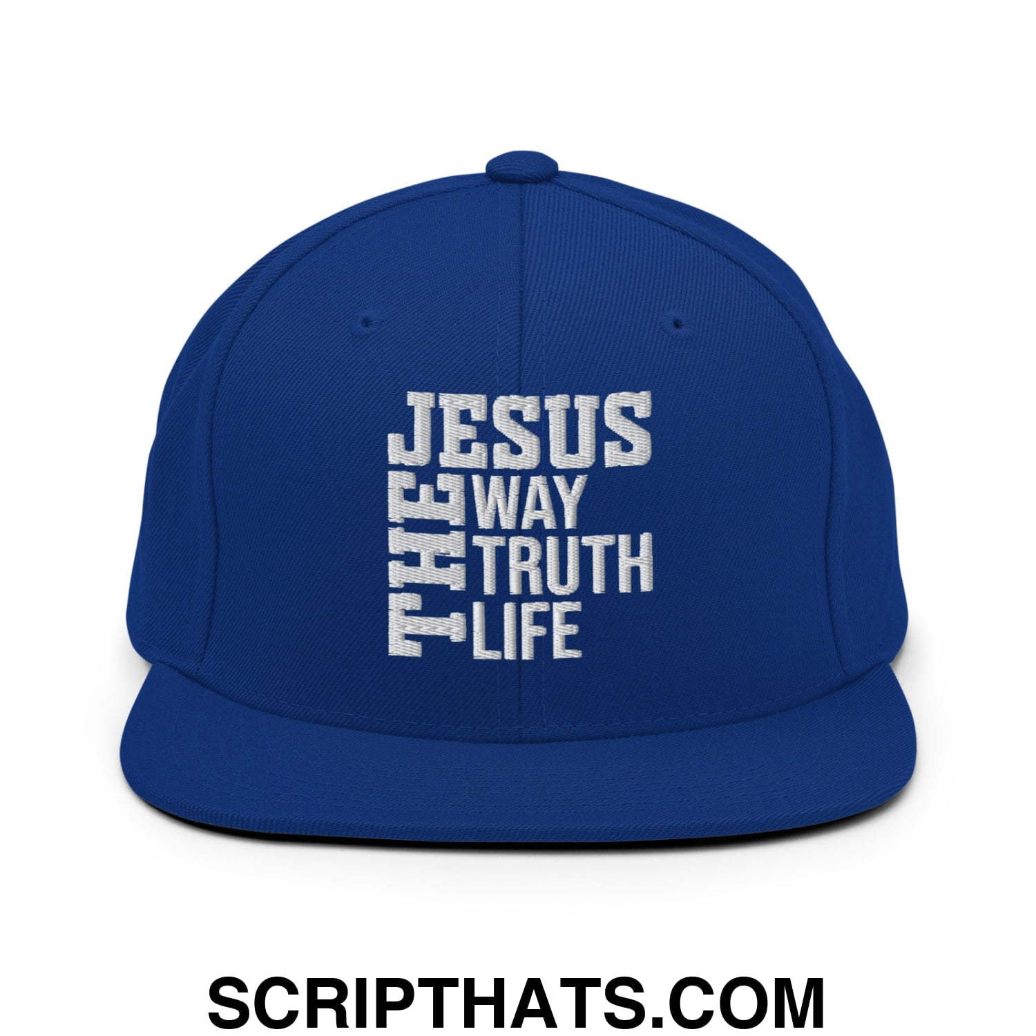 Jesus The Way The Truth The Life Embroidered Flat Bill Brim Snapback Hat Royal Blue