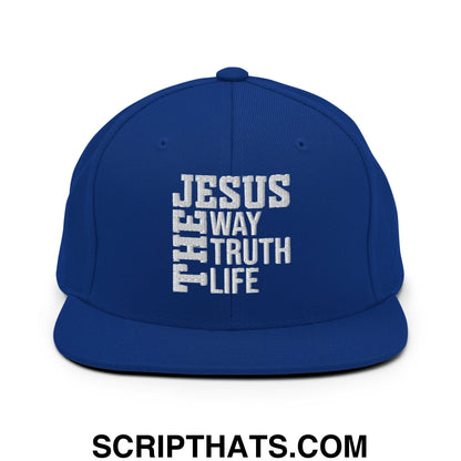 Jesus The Way The Truth The Life Embroidered Flat Bill Brim Snapback Hat Royal Blue
