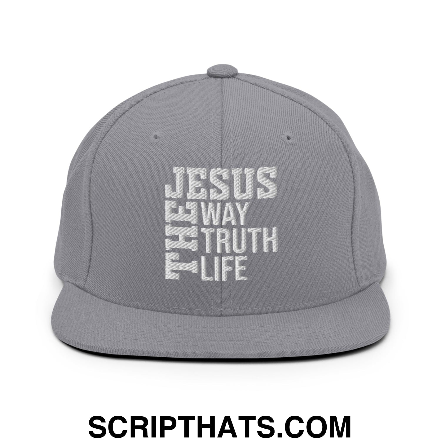 Jesus The Way The Truth The Life Embroidered Flat Bill Brim Snapback Hat Silver