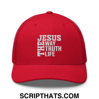 Jesus The Way The Truth The Life Embroidered Mesh Trucker Hat Red