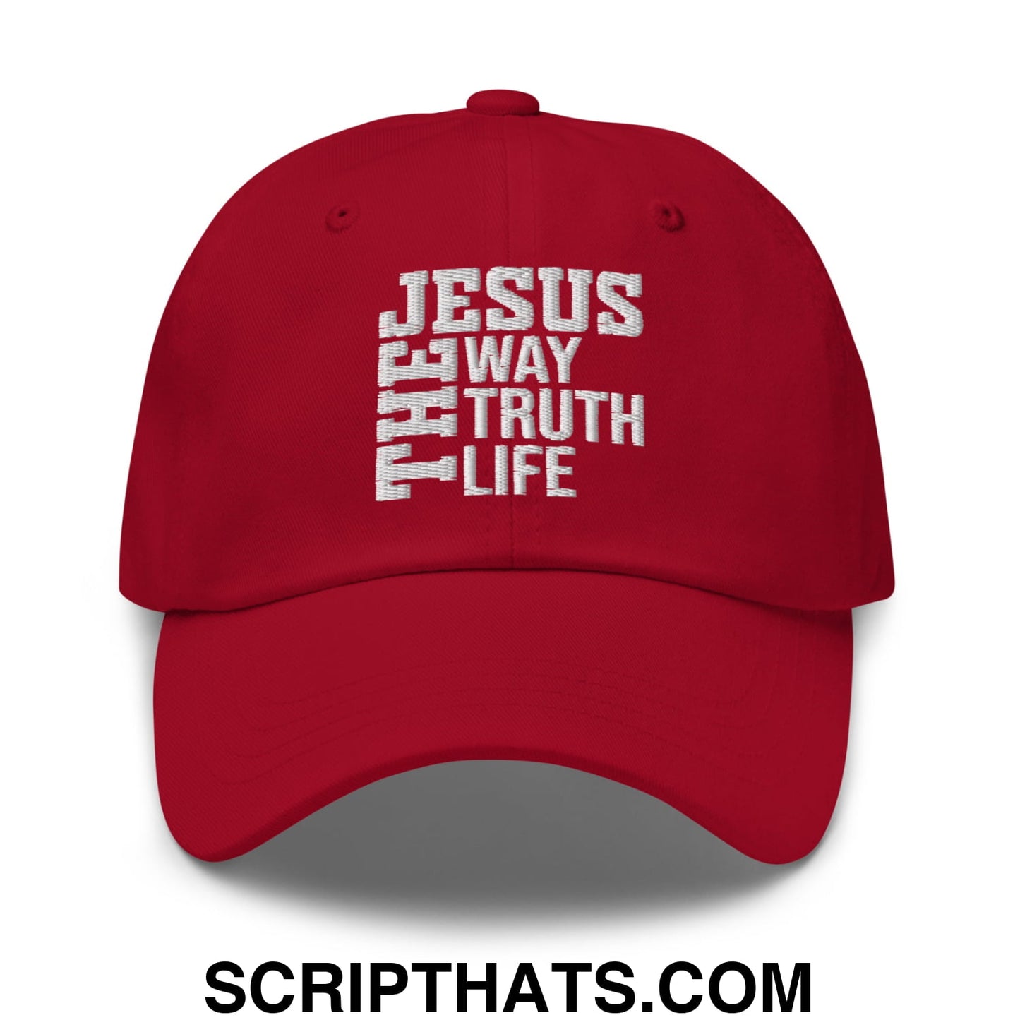 Jesus The Way The Truth The Life Embroidered Unstructured Dad Hat Cranberry