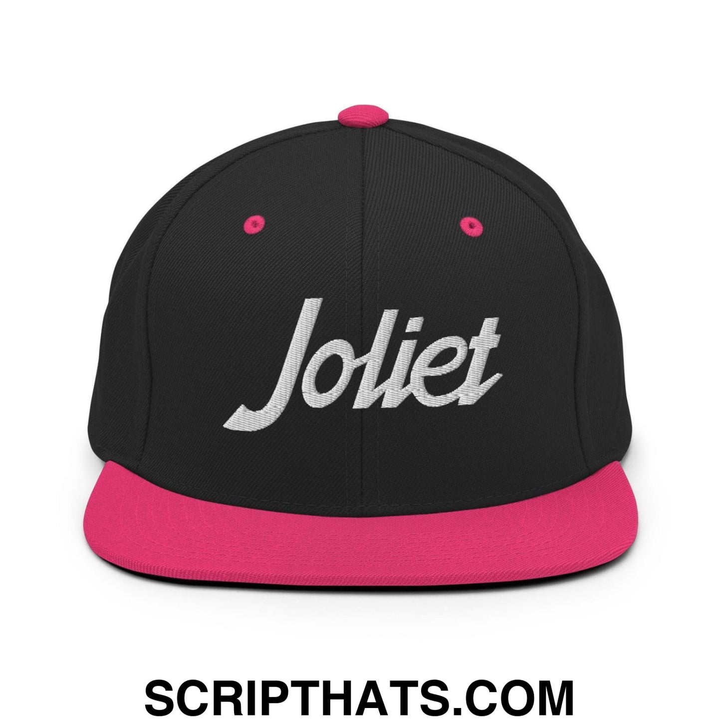 Joliet Script Snapback Hat Black Neon Pink