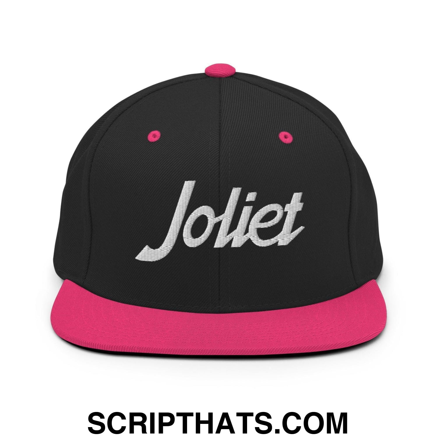 Joliet Script Snapback Hat Black Neon Pink