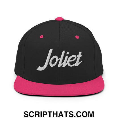 Joliet Script Snapback Hat Black Neon Pink