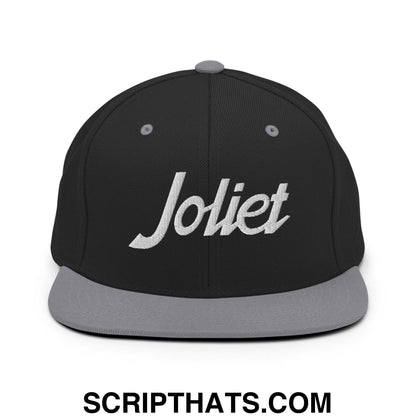 Joliet Script Snapback Hat Black Silver