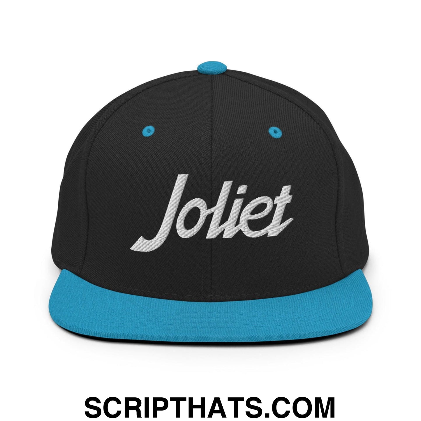 Joliet Script Snapback Hat Black Teal