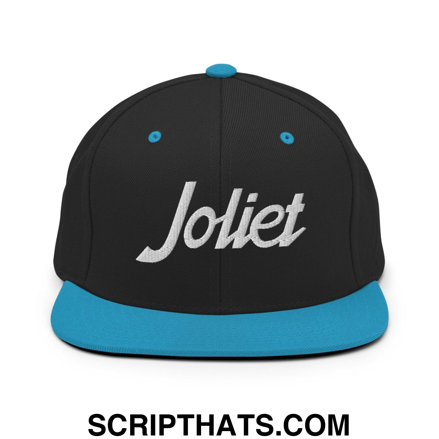 Joliet Script Snapback Hat Black Teal