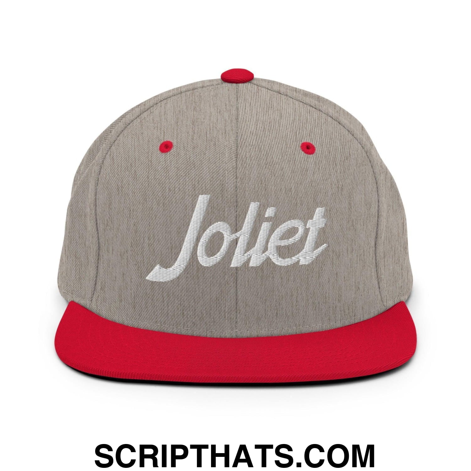 Joliet Script Snapback Hat Heather Grey Red