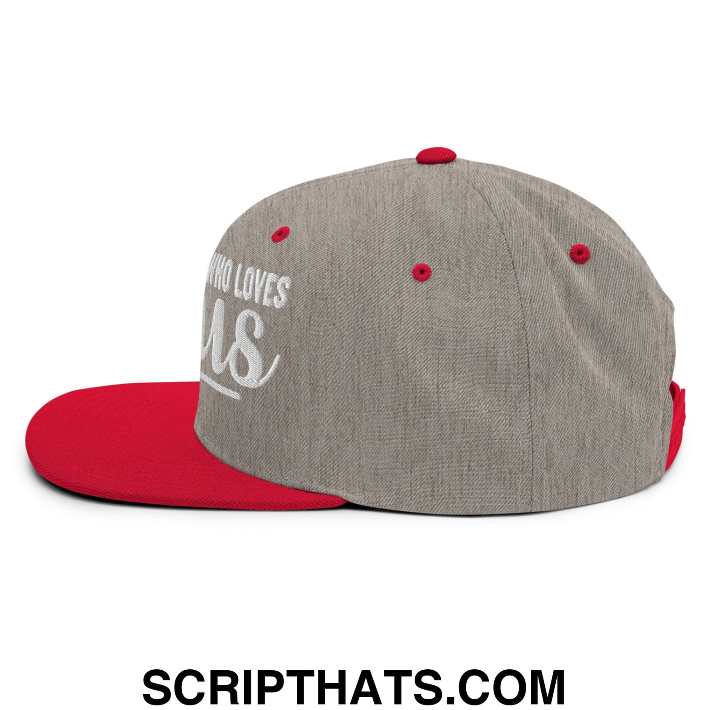 Just a Girl Who Loves Jesus Embroidered Flat Bill Brim Snapback Hat Heather Grey Red