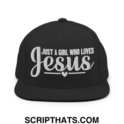 Just a Girl Who Loves Jesus Embroidered Flat Bill Brim Snapback Hat Black