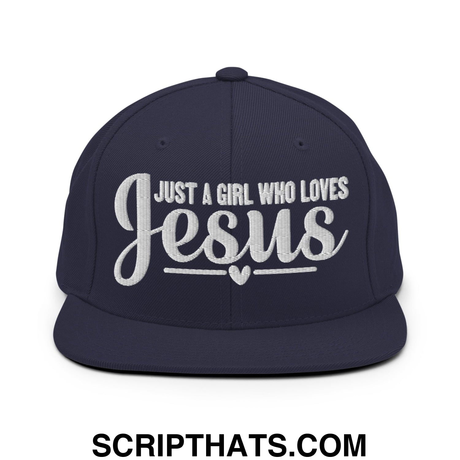 Just a Girl Who Loves Jesus Embroidered Flat Bill Brim Snapback Hat Navy