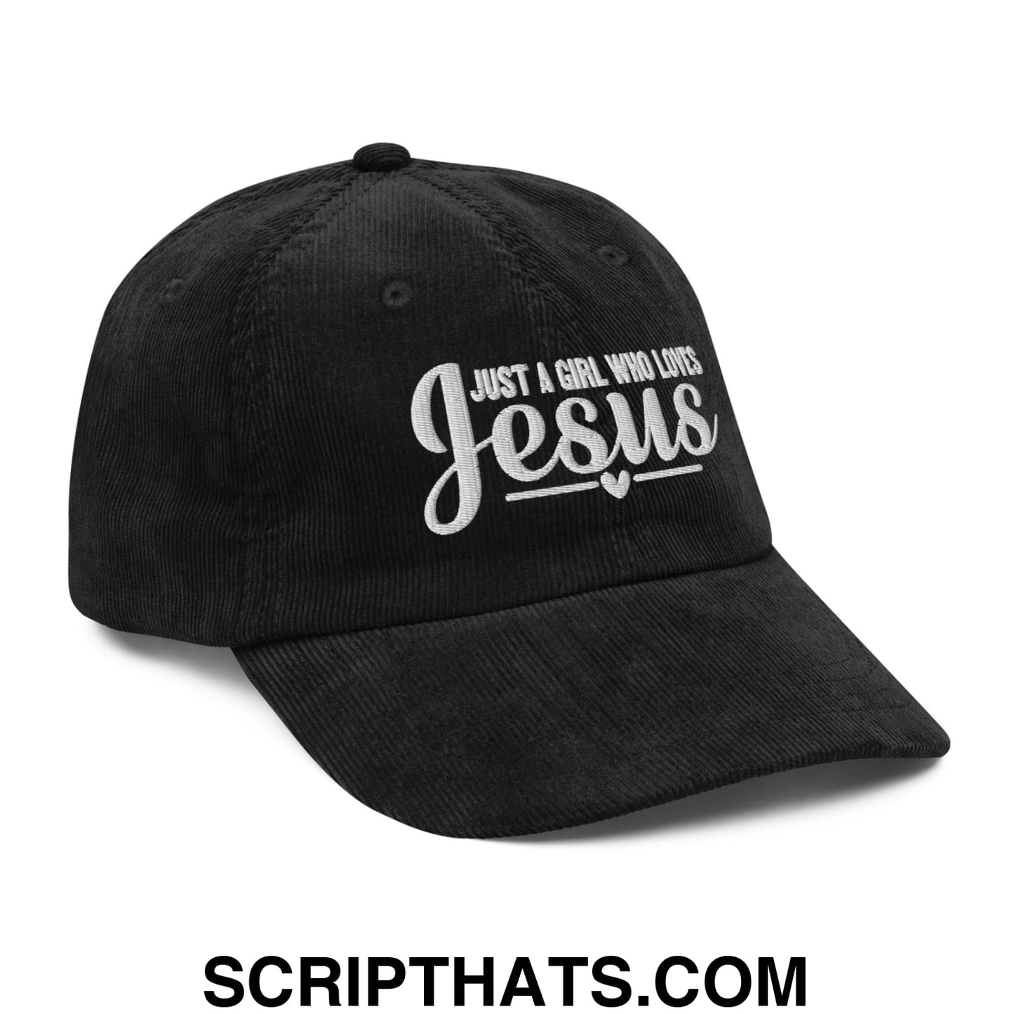 Just a Girl Who Loves Jesus Embroidered Unstructured Corduroy Dad Hat Black