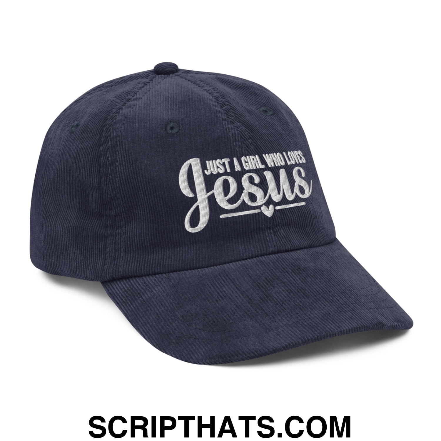 Just a Girl Who Loves Jesus Embroidered Unstructured Corduroy Dad Hat Navy