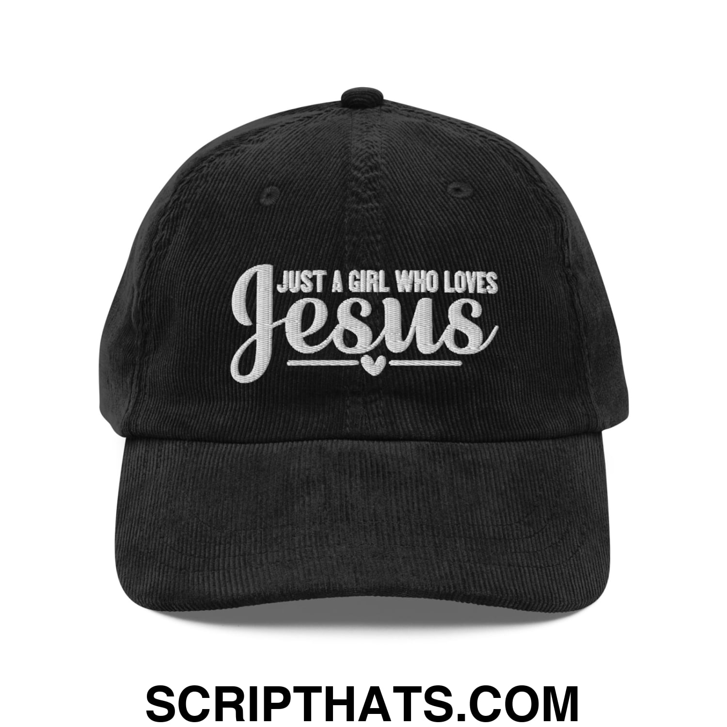 Just a Girl Who Loves Jesus Embroidered Unstructured Corduroy Dad Hat Black