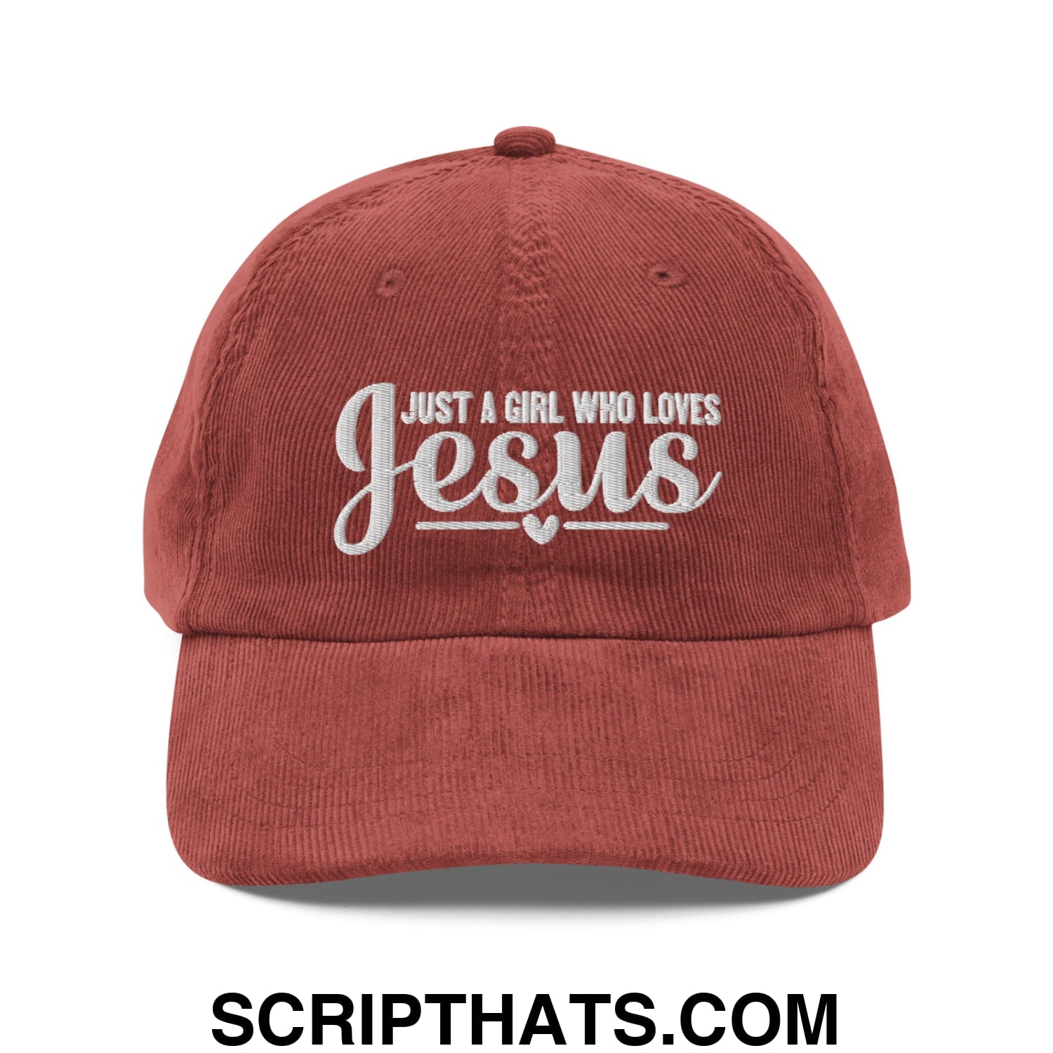 Just a Girl Who Loves Jesus Embroidered Unstructured Corduroy Dad Hat Burgundy